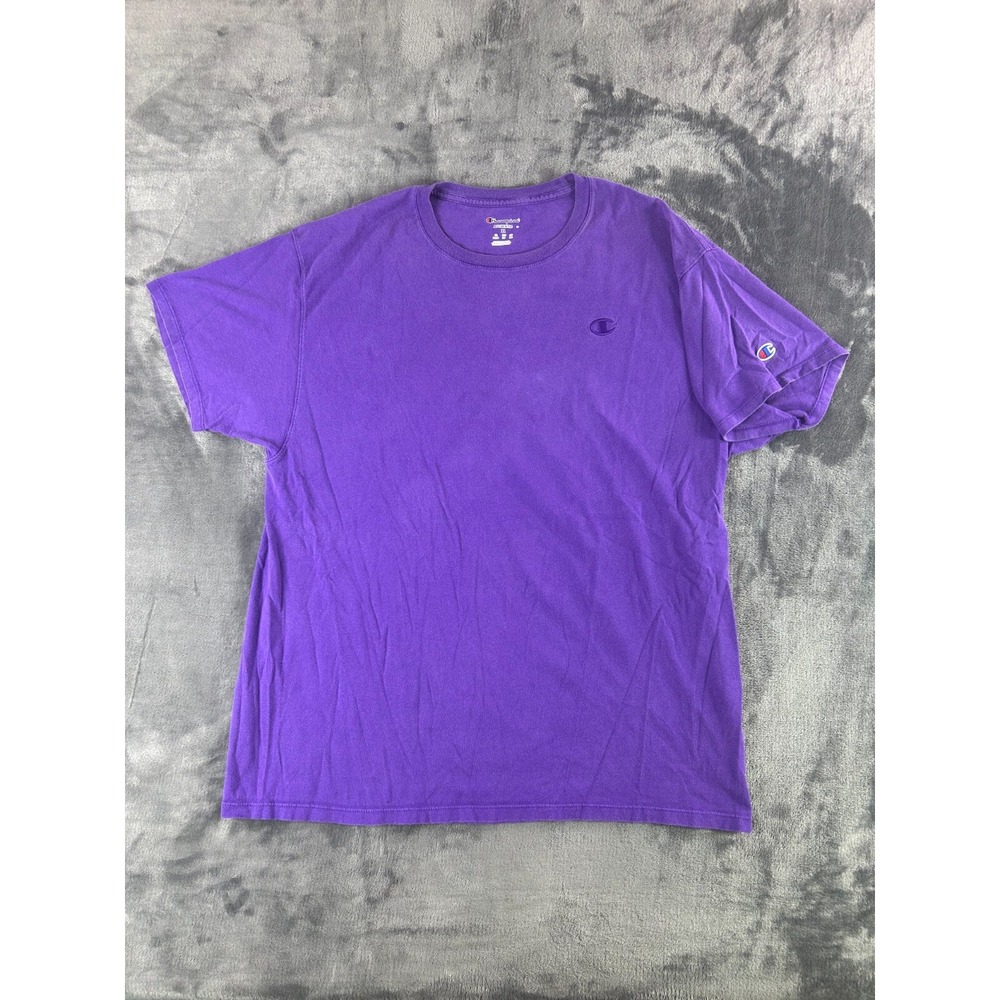 Y2K Champion XL Purple T-Shirt Mens Authentic Tee‎ Basic Cotton Logo Streetwear